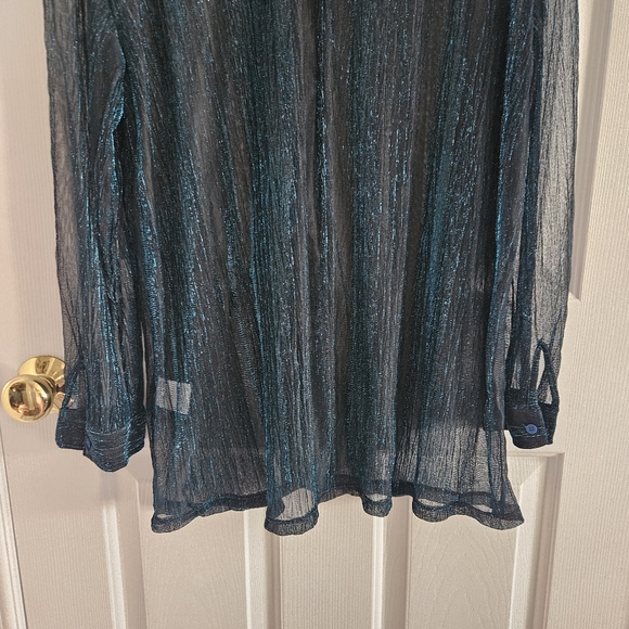 NWT SHEIN Bae Drop Shoulder Glitter See Through Mesh Button Front Shirt - Picture 6 of 14